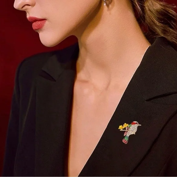 Fashion Rhinestone Hummingbird Brooch, Sparkly, Bling, Gold, Red - Picture 17 of 17